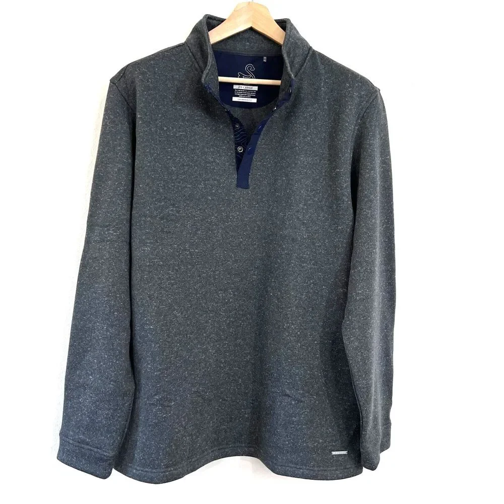 Swannies Sweater Mens 2XL Gray-Blue Wolff Fleece Pullover Long Sleeve 1/4 Snap‎